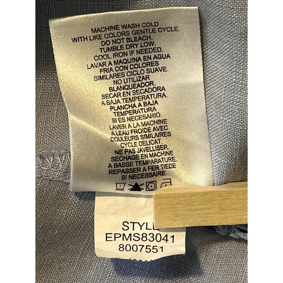 Ellen Tracy Linen Top XL Blue Zip Neck Roll Tab Sleeve 100%‎ Linen Tunic Blouse - Picture 13 of 13